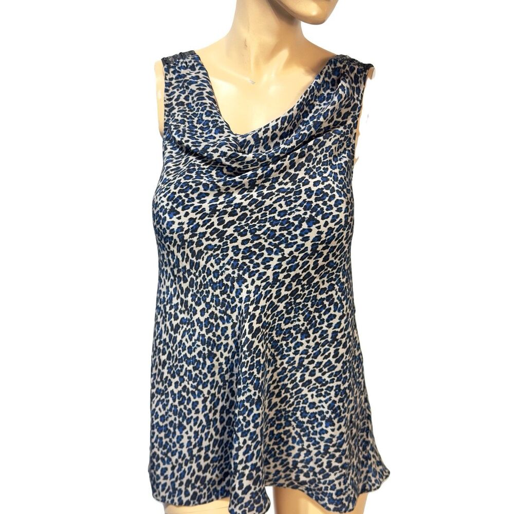 Plenty by  Tracy Reese Silk Cowl Neck Blouse Sequin Strap Top Leopard Size P NWT